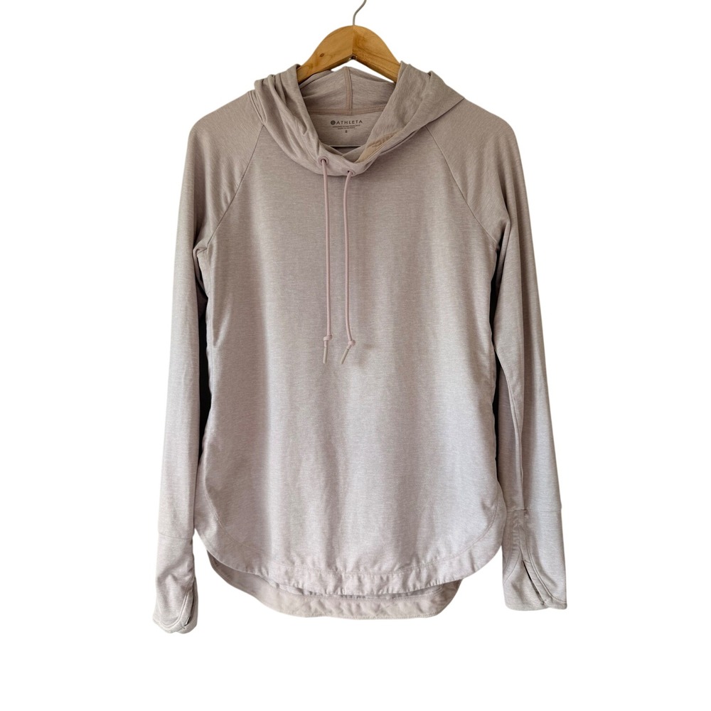 Athleta Womens Small Heathered Pink Cowl Neck Hoodie‎ Thumbhole Active Top S